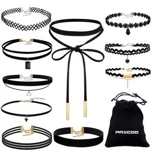 Black Velvet Choker Necklaces with Storage Bag